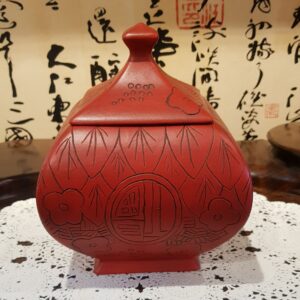 紅漆雕刻陶瓷收納盒