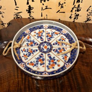 古風花紋水果盤-編織提手